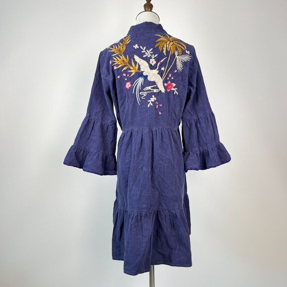 NWOT Johnny Was Emiko Tiered Embroidered Corduroy 3/4 Sleeves Dress Oversized S - Picture 7 of 15